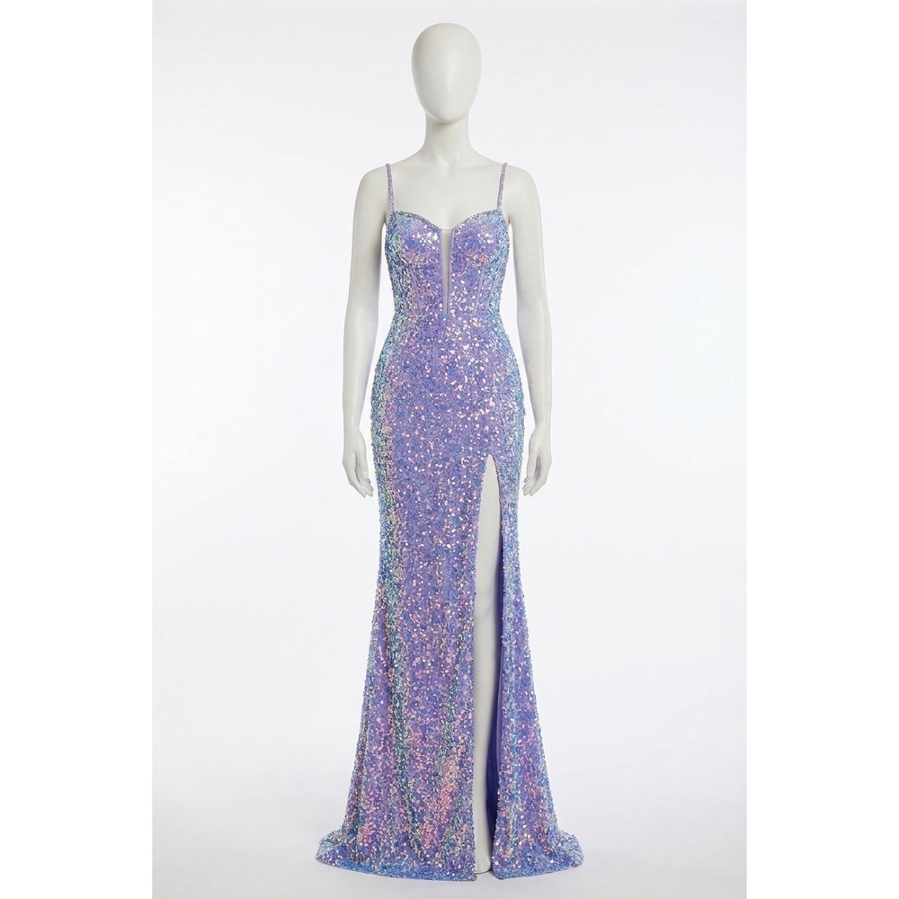 NEW AMARRA shimmering v neck sequin gown in periwinkle